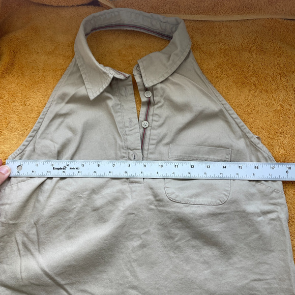 Y2K Faded Glory Top Women L Tan Khaki Halter‎ Polo Collared Preppy Tennis Indie - Picture 3 of 10